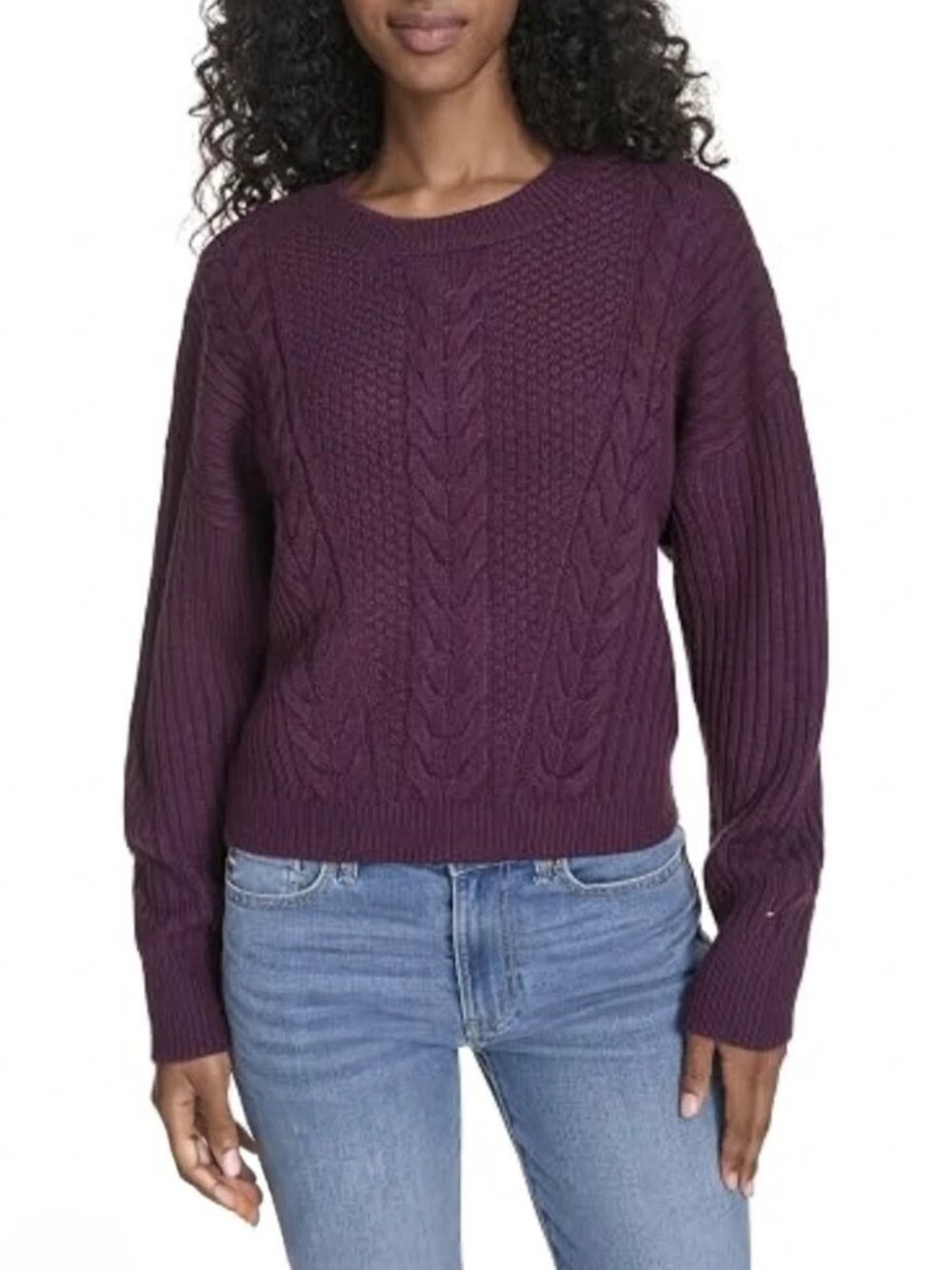 TOMMY HILFIGER Bobbi Sweater Dark Purple Cable Knit Pullover Long Sleeve XL NWT